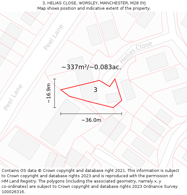 3, HELIAS CLOSE, WORSLEY, MANCHESTER, M28 0YJ: Plot and title map