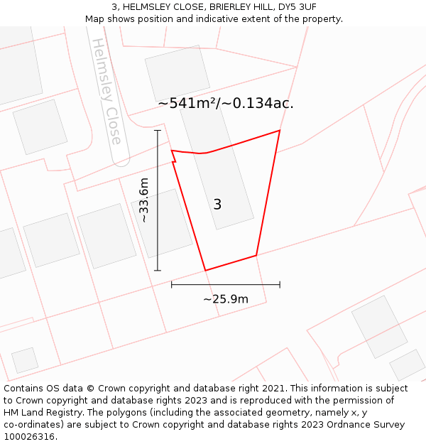 3, HELMSLEY CLOSE, BRIERLEY HILL, DY5 3UF: Plot and title map