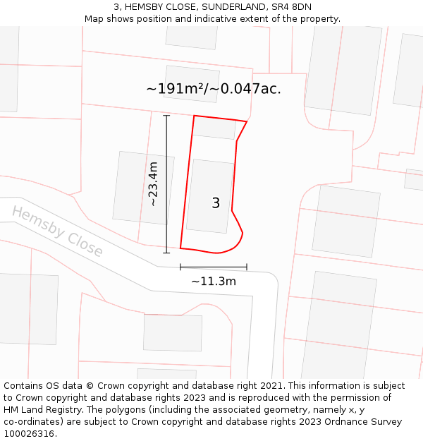 3, HEMSBY CLOSE, SUNDERLAND, SR4 8DN: Plot and title map