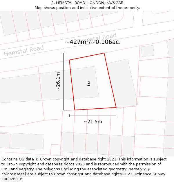 3, HEMSTAL ROAD, LONDON, NW6 2AB: Plot and title map