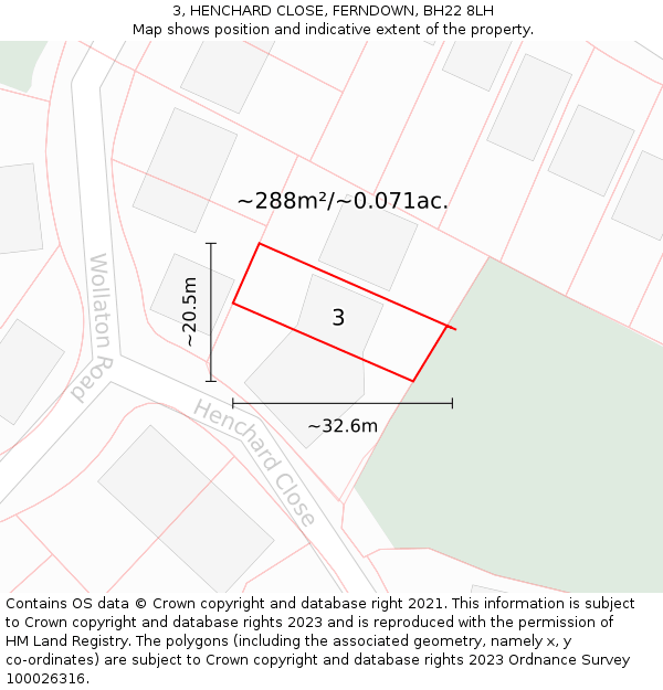 3, HENCHARD CLOSE, FERNDOWN, BH22 8LH: Plot and title map