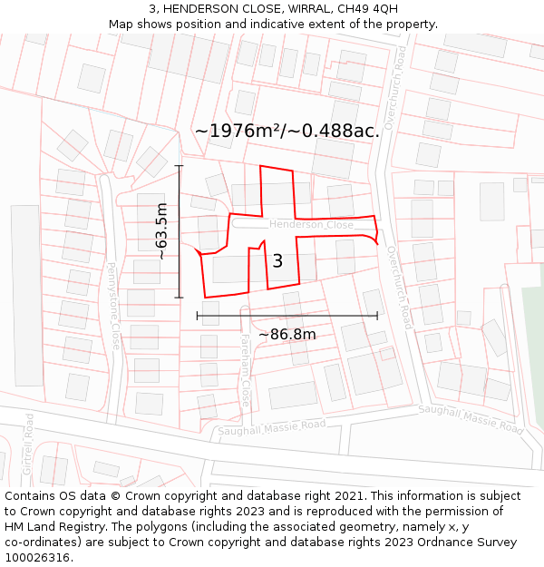3, HENDERSON CLOSE, WIRRAL, CH49 4QH: Plot and title map