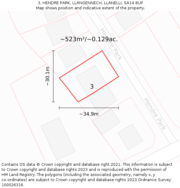 3, HENDRE PARK, LLANGENNECH, LLANELLI, SA14 8UP: Plot and title map