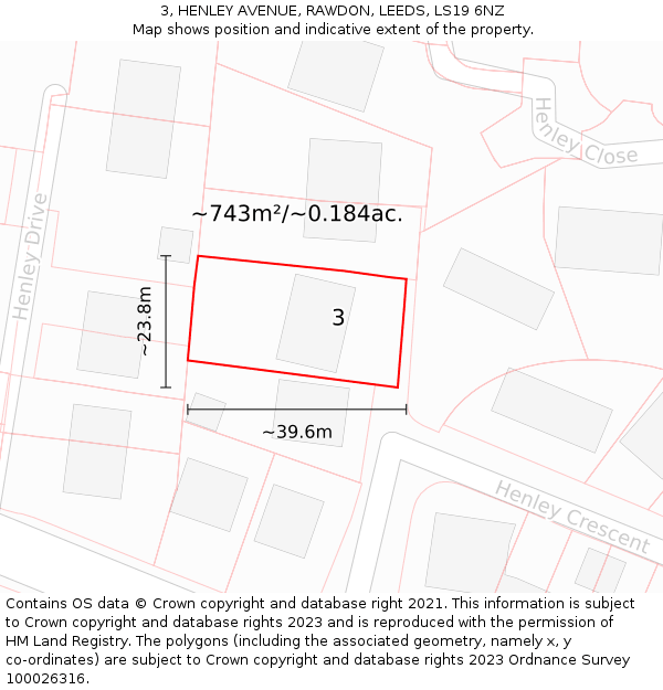 3, HENLEY AVENUE, RAWDON, LEEDS, LS19 6NZ: Plot and title map