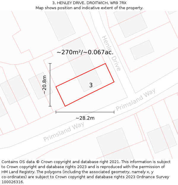 3, HENLEY DRIVE, DROITWICH, WR9 7RX: Plot and title map