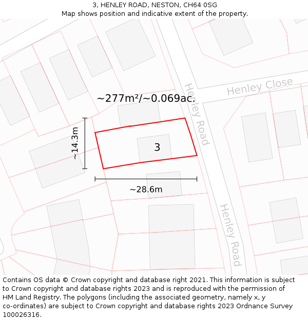 3, HENLEY ROAD, NESTON, CH64 0SG: Plot and title map