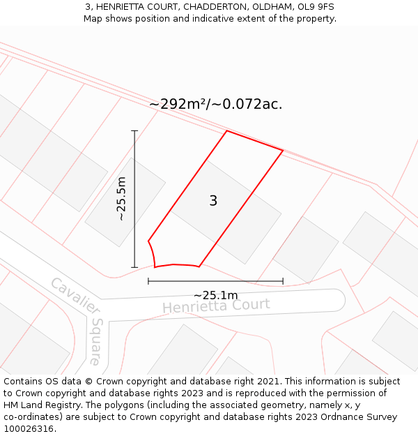 3, HENRIETTA COURT, CHADDERTON, OLDHAM, OL9 9FS: Plot and title map