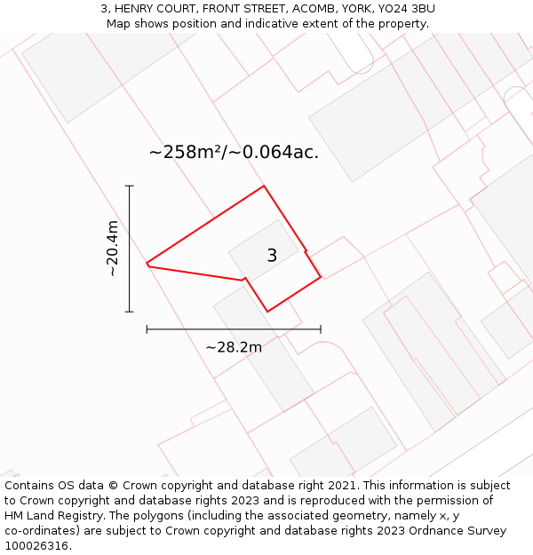 3, HENRY COURT, FRONT STREET, ACOMB, YORK, YO24 3BU: Plot and title map