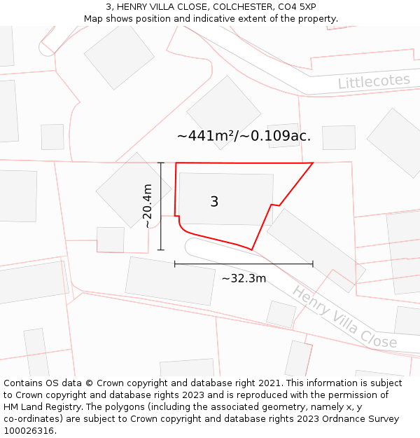 3, HENRY VILLA CLOSE, COLCHESTER, CO4 5XP: Plot and title map