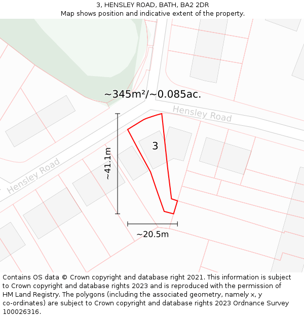 3, HENSLEY ROAD, BATH, BA2 2DR: Plot and title map