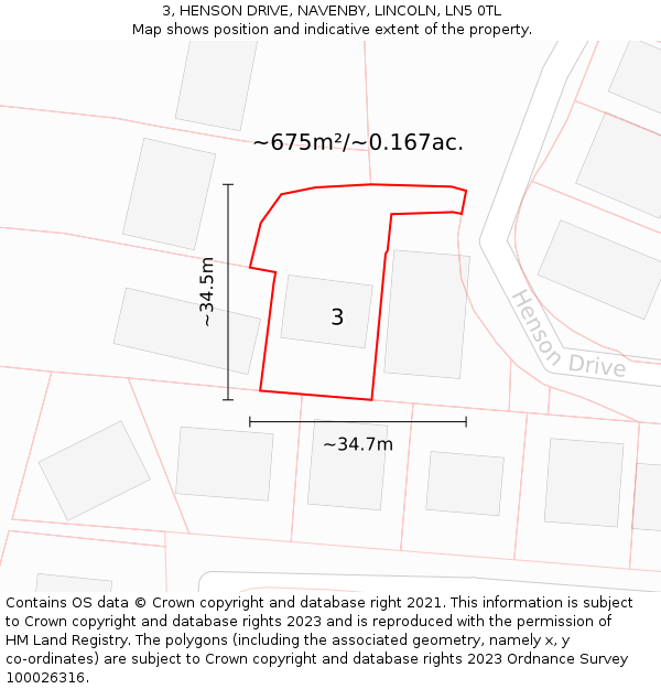 3, HENSON DRIVE, NAVENBY, LINCOLN, LN5 0TL: Plot and title map