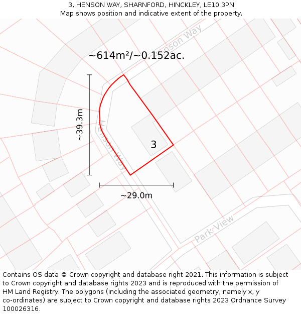 3, HENSON WAY, SHARNFORD, HINCKLEY, LE10 3PN: Plot and title map