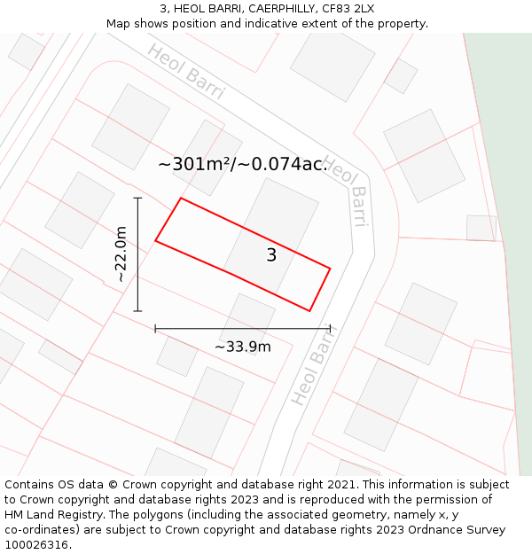 3, HEOL BARRI, CAERPHILLY, CF83 2LX: Plot and title map