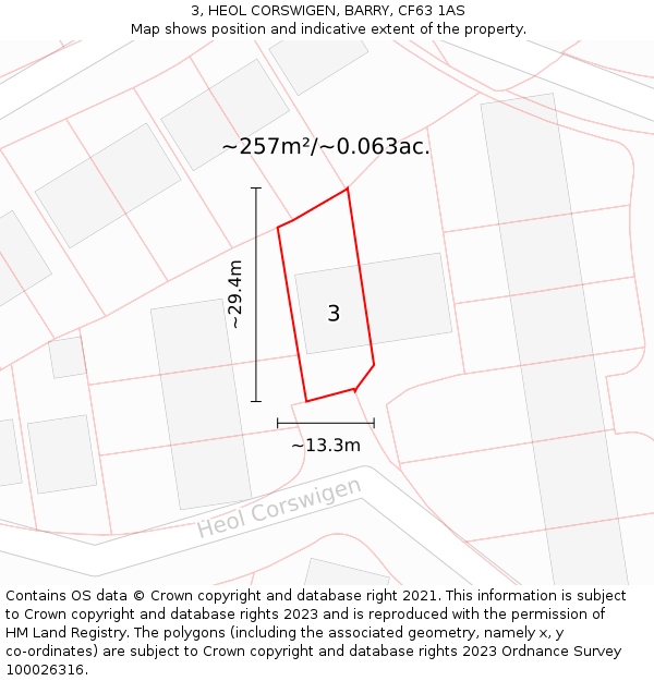 3, HEOL CORSWIGEN, BARRY, CF63 1AS: Plot and title map