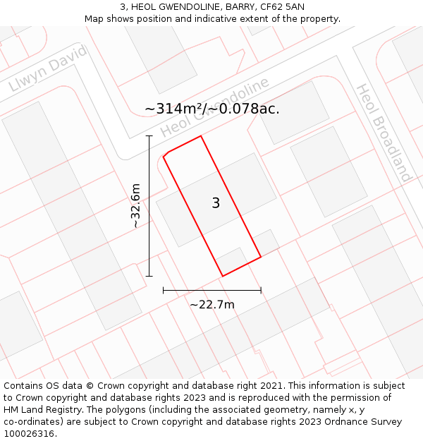 3, HEOL GWENDOLINE, BARRY, CF62 5AN: Plot and title map