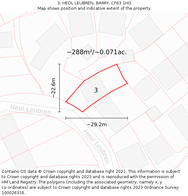 3, HEOL LEUBREN, BARRY, CF63 1HG: Plot and title map