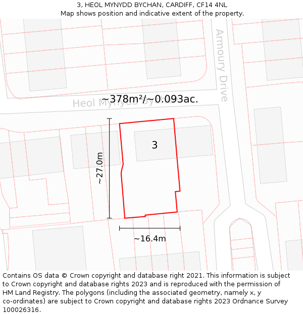 3, HEOL MYNYDD BYCHAN, CARDIFF, CF14 4NL: Plot and title map