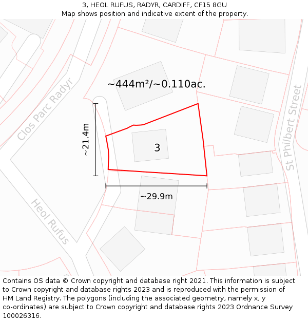 3, HEOL RUFUS, RADYR, CARDIFF, CF15 8GU: Plot and title map