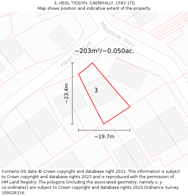 3, HEOL TYDDYN, CAERPHILLY, CF83 1TG: Plot and title map