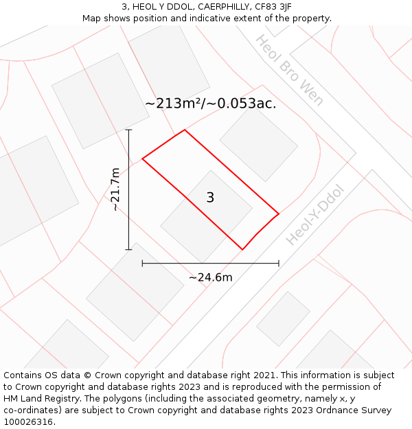 3, HEOL Y DDOL, CAERPHILLY, CF83 3JF: Plot and title map