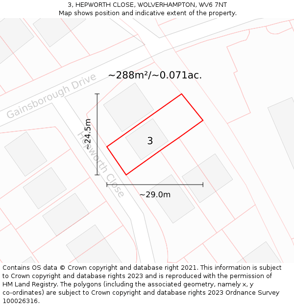 3, HEPWORTH CLOSE, WOLVERHAMPTON, WV6 7NT: Plot and title map