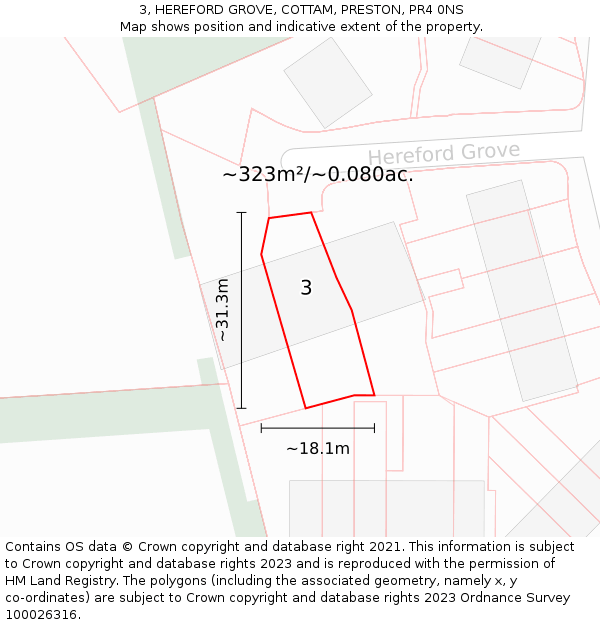 3, HEREFORD GROVE, COTTAM, PRESTON, PR4 0NS: Plot and title map