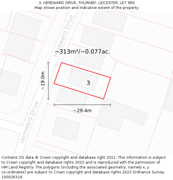 3, HEREWARD DRIVE, THURNBY, LEICESTER, LE7 9RS: Plot and title map