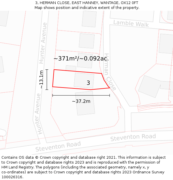 3, HERMAN CLOSE, EAST HANNEY, WANTAGE, OX12 0FT: Plot and title map