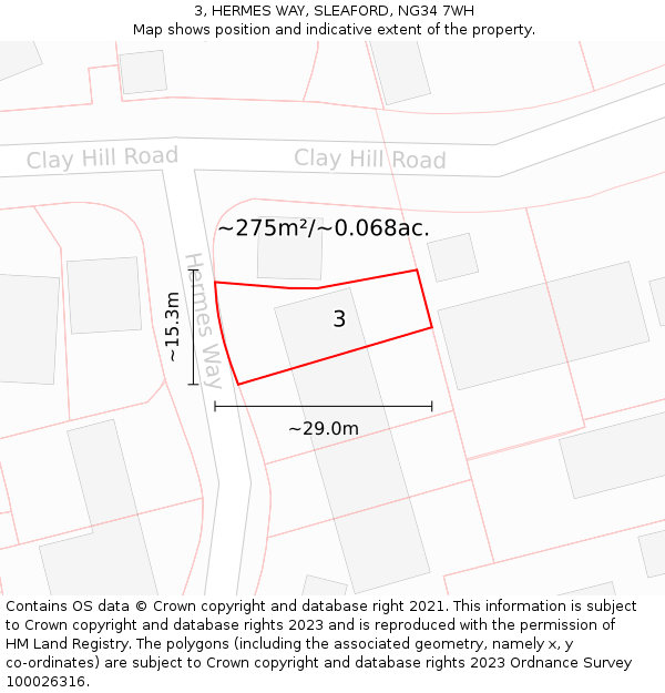 3, HERMES WAY, SLEAFORD, NG34 7WH: Plot and title map