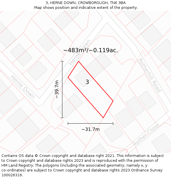 3, HERNE DOWN, CROWBOROUGH, TN6 3BA: Plot and title map