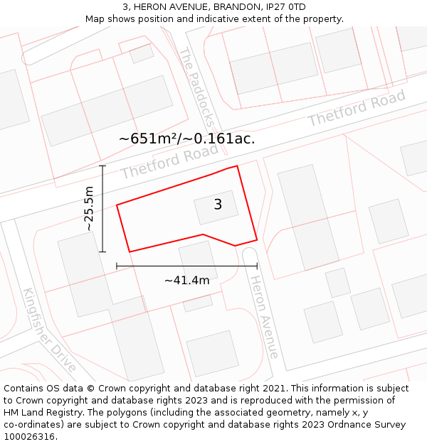 3, HERON AVENUE, BRANDON, IP27 0TD: Plot and title map