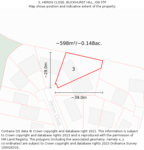 3, HERON CLOSE, BUCKHURST HILL, IG9 5TP: Plot and title map