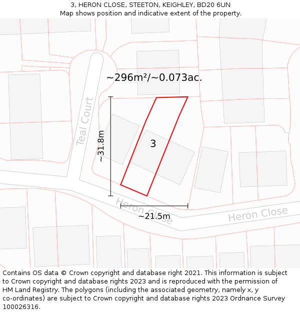 3, HERON CLOSE, STEETON, KEIGHLEY, BD20 6UN: Plot and title map