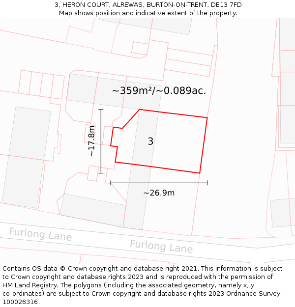 3, HERON COURT, ALREWAS, BURTON-ON-TRENT, DE13 7FD: Plot and title map