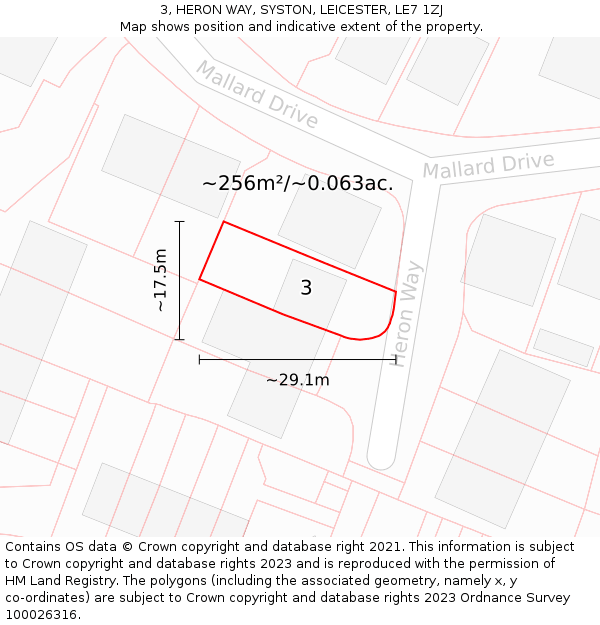 3, HERON WAY, SYSTON, LEICESTER, LE7 1ZJ: Plot and title map