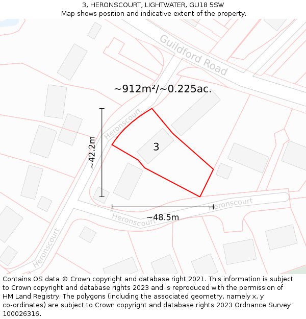 3, HERONSCOURT, LIGHTWATER, GU18 5SW: Plot and title map