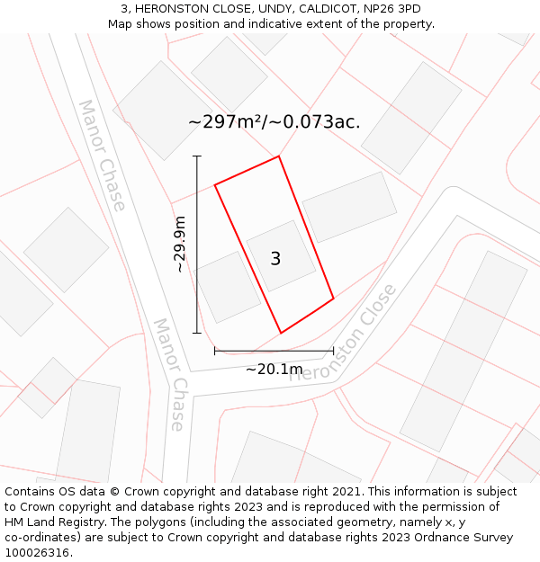 3, HERONSTON CLOSE, UNDY, CALDICOT, NP26 3PD: Plot and title map