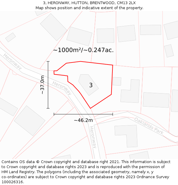 3, HERONWAY, HUTTON, BRENTWOOD, CM13 2LX: Plot and title map