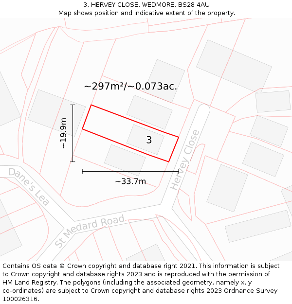 3, HERVEY CLOSE, WEDMORE, BS28 4AU: Plot and title map