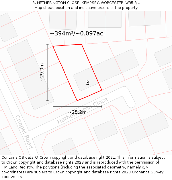 3, HETHERINGTON CLOSE, KEMPSEY, WORCESTER, WR5 3JU: Plot and title map