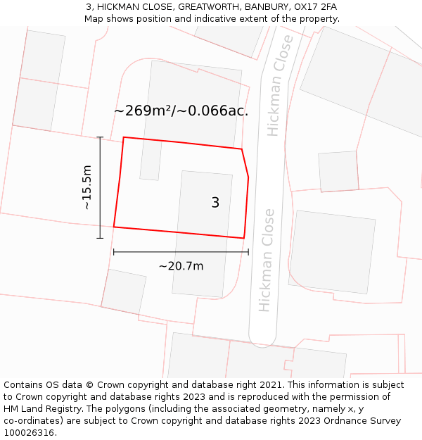 3, HICKMAN CLOSE, GREATWORTH, BANBURY, OX17 2FA: Plot and title map