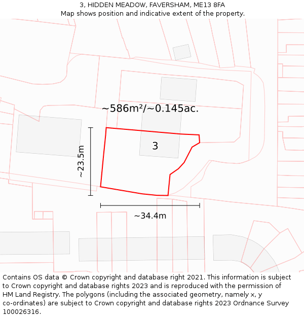 3, HIDDEN MEADOW, FAVERSHAM, ME13 8FA: Plot and title map