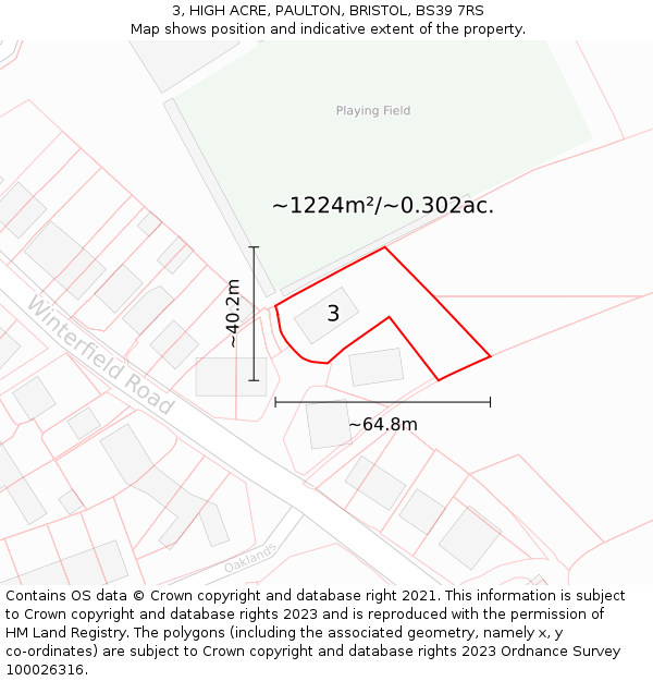 3, HIGH ACRE, PAULTON, BRISTOL, BS39 7RS: Plot and title map