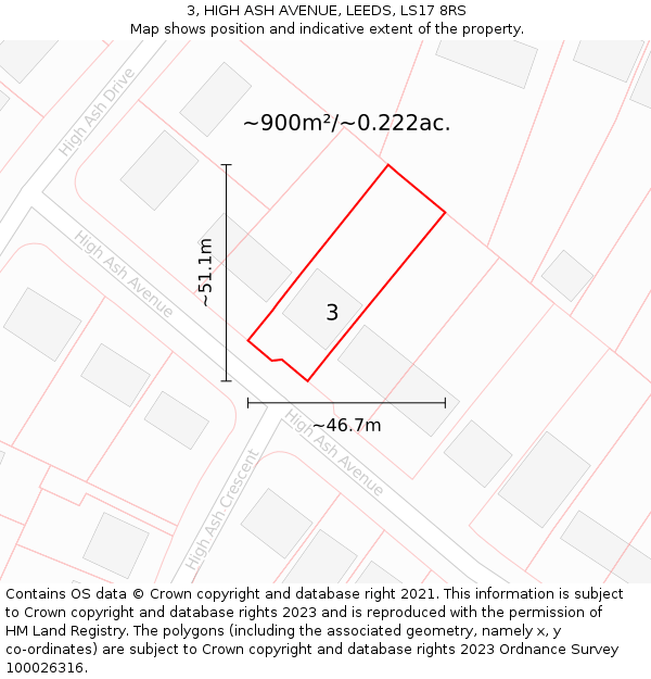 3, HIGH ASH AVENUE, LEEDS, LS17 8RS: Plot and title map