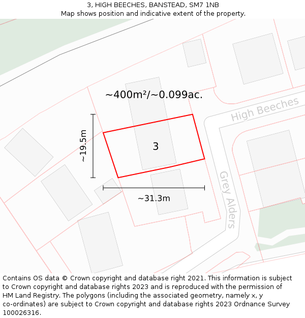 3, HIGH BEECHES, BANSTEAD, SM7 1NB: Plot and title map