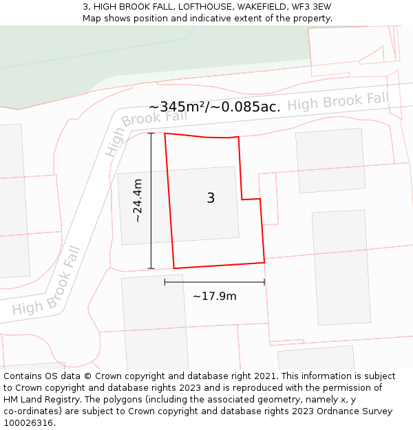 3, HIGH BROOK FALL, LOFTHOUSE, WAKEFIELD, WF3 3EW: Plot and title map