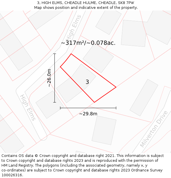 3, HIGH ELMS, CHEADLE HULME, CHEADLE, SK8 7PW: Plot and title map