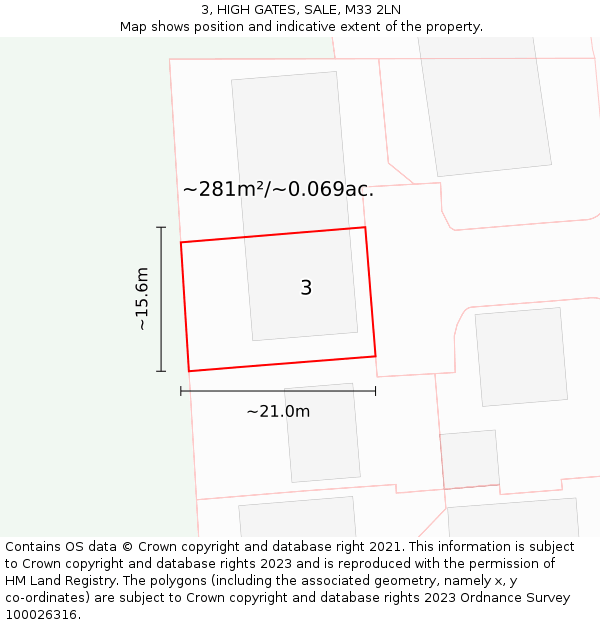 3, HIGH GATES, SALE, M33 2LN: Plot and title map