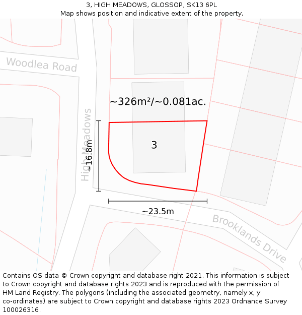 3, HIGH MEADOWS, GLOSSOP, SK13 6PL: Plot and title map