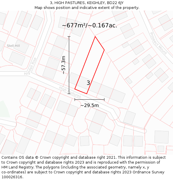 3, HIGH PASTURES, KEIGHLEY, BD22 6JY: Plot and title map